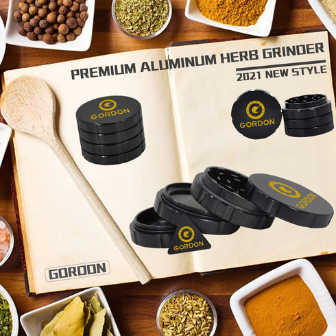 Gordon 4 Lay Aluminum Alloy Herb Grinder, Black 60 mm Smoker Grinder, Easy Clean Herb Grinders
